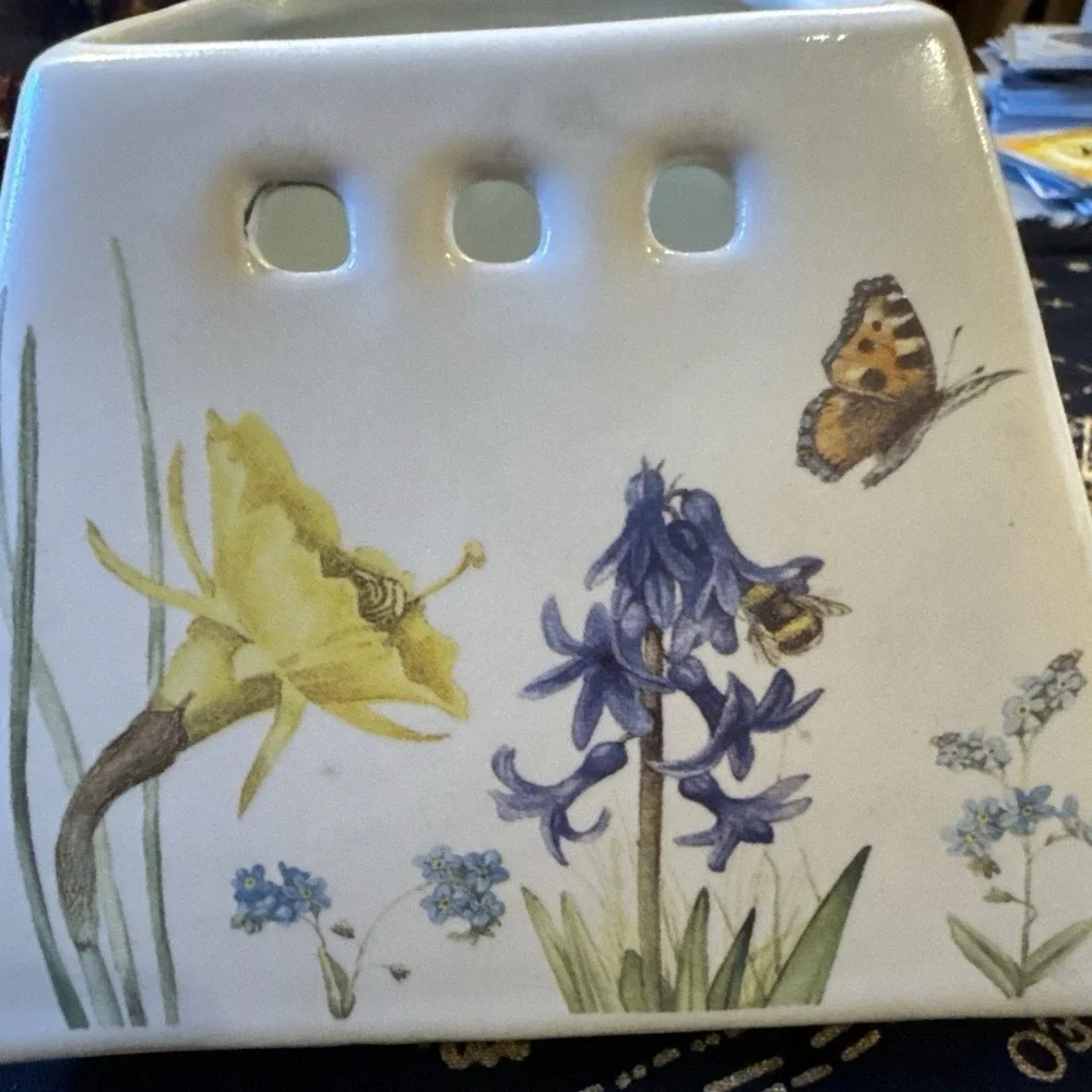 HALLMARK Marjolein Bastin LARGE JAR CANDLE SHADE Natures Sketchbook Flowers EUC